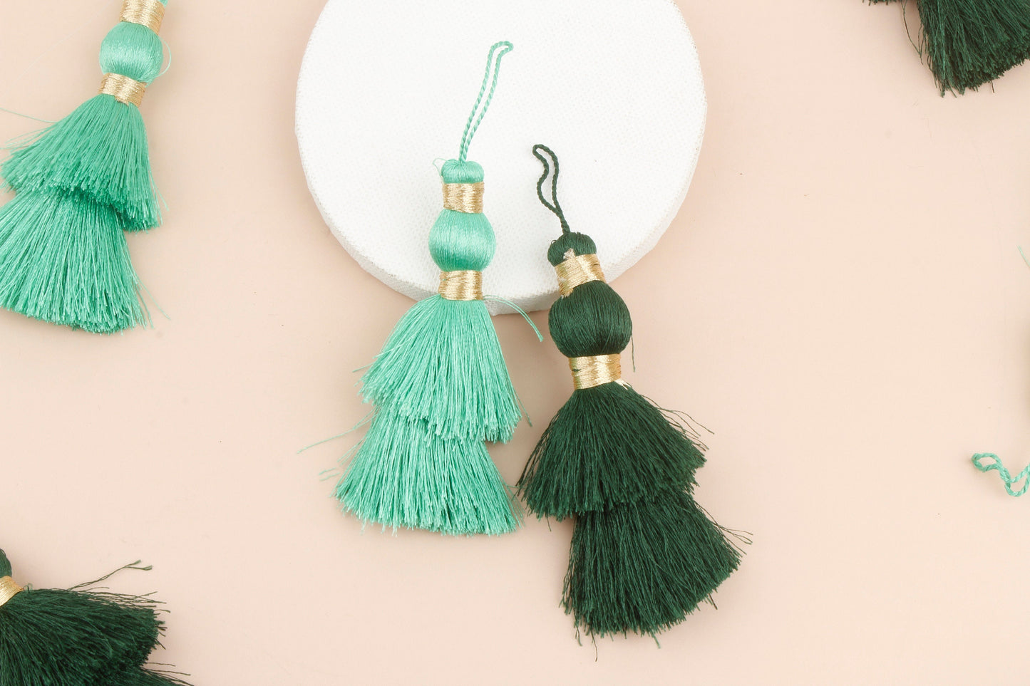 Set of 2 Green Silky Tassels for Earrings