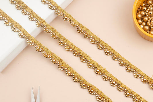 Gold Trim with Beaded Fringe for Home Decor