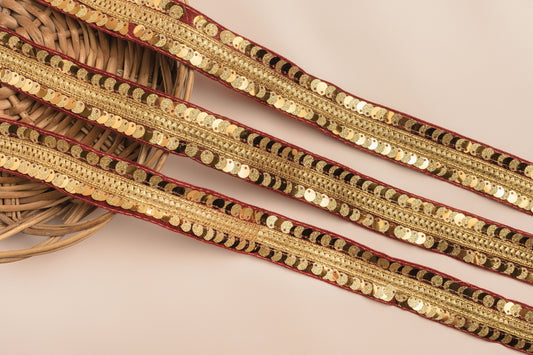 Maroon and Gold Sequin Trim (9 Mtrs)