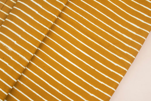 Mustard Yellow Hand Block Print Striped Cotton Fabric