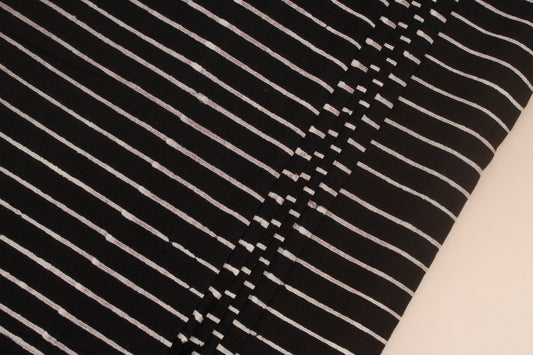 Black Striped Loom Textured Cotton Fabric