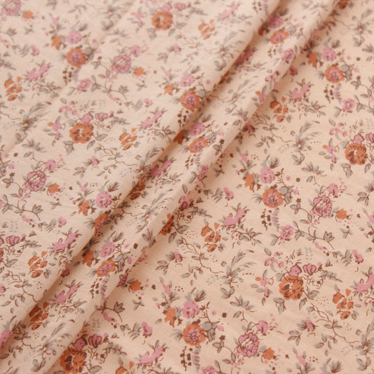 Cream Floral Print Poly-Cotton Fabric (1 Mtr)