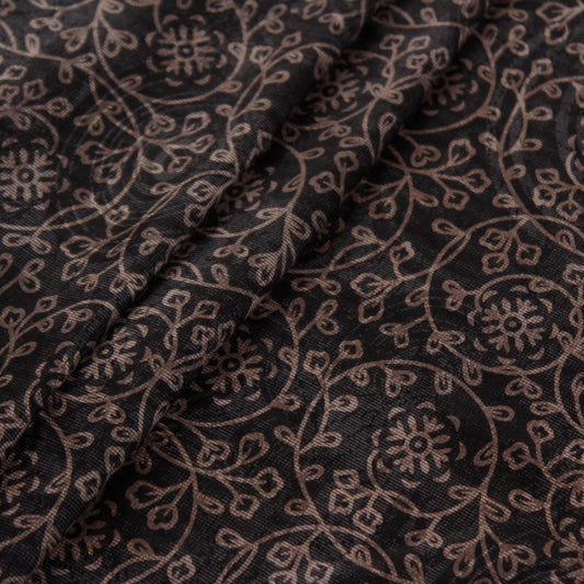 Black Floral Print Poly-Cotton Fabric (1 Mtr)