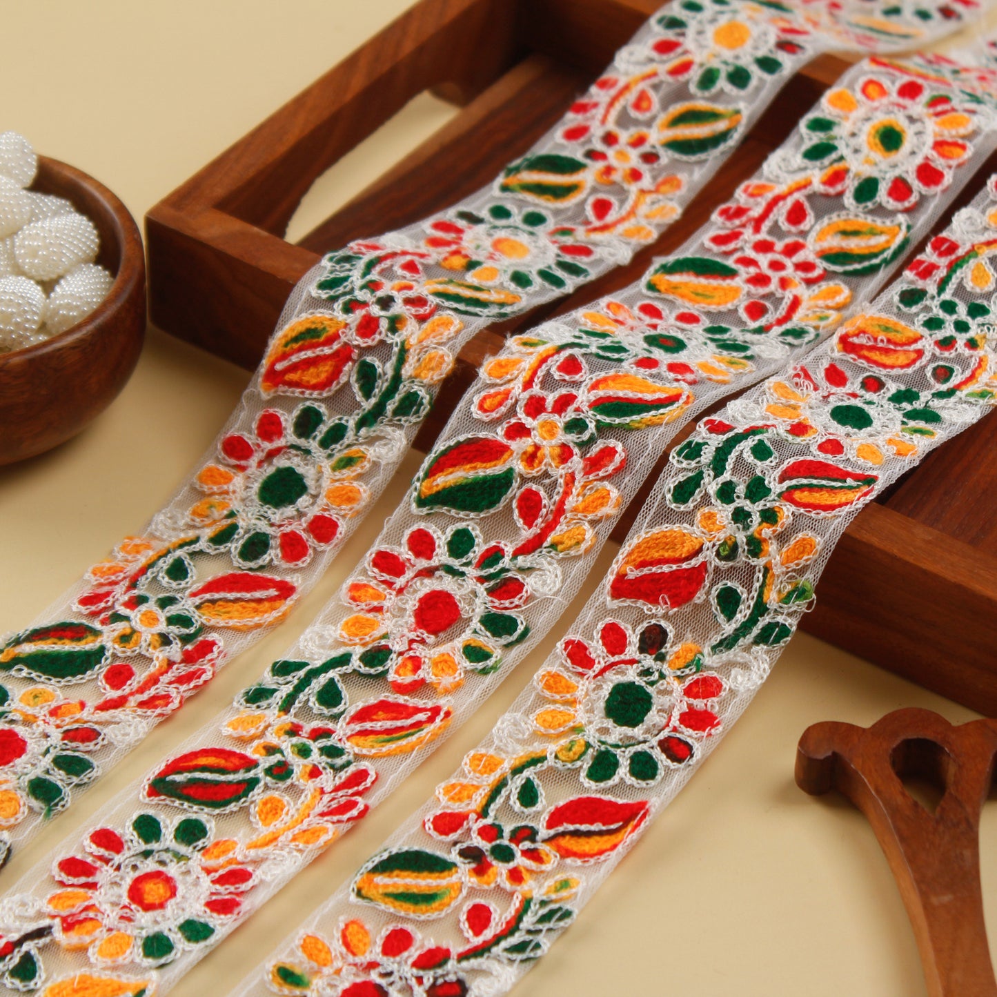 White Floral Embroidered Trim (9 Mtrs)