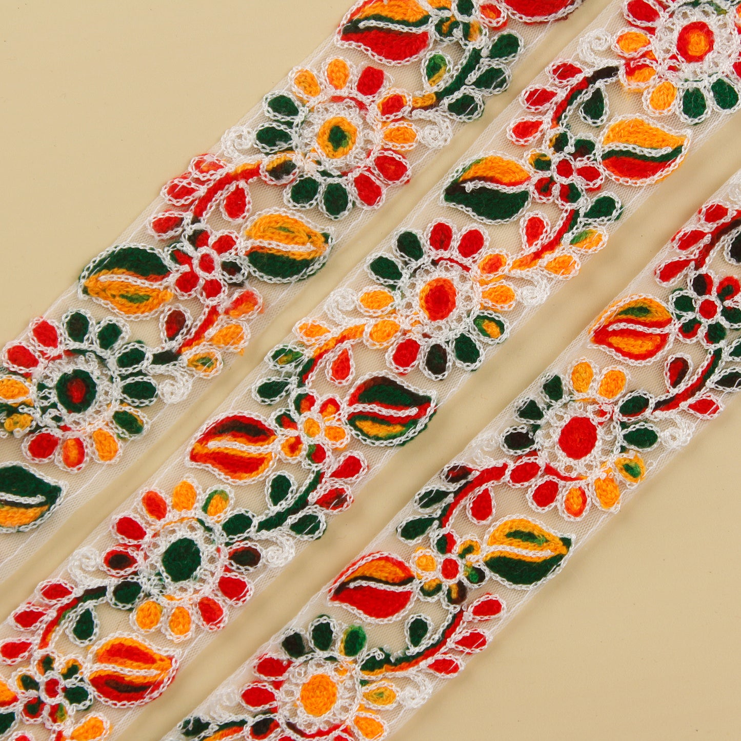 White Floral Embroidered Trim (9 Mtrs)