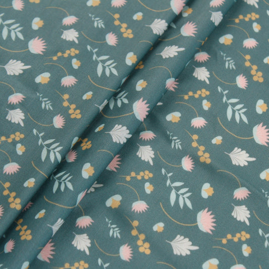 Sage Green Silk Fabric with Floral Print (1 Mtr)