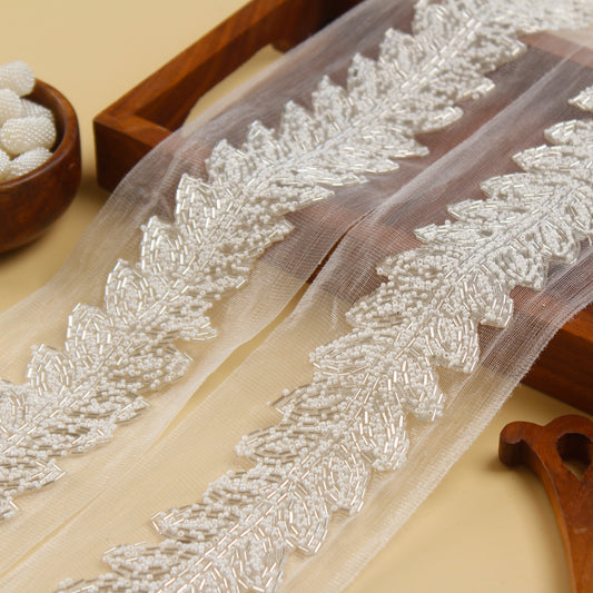 White Organza Cutdana Leaf Trim (9 Mtrs)