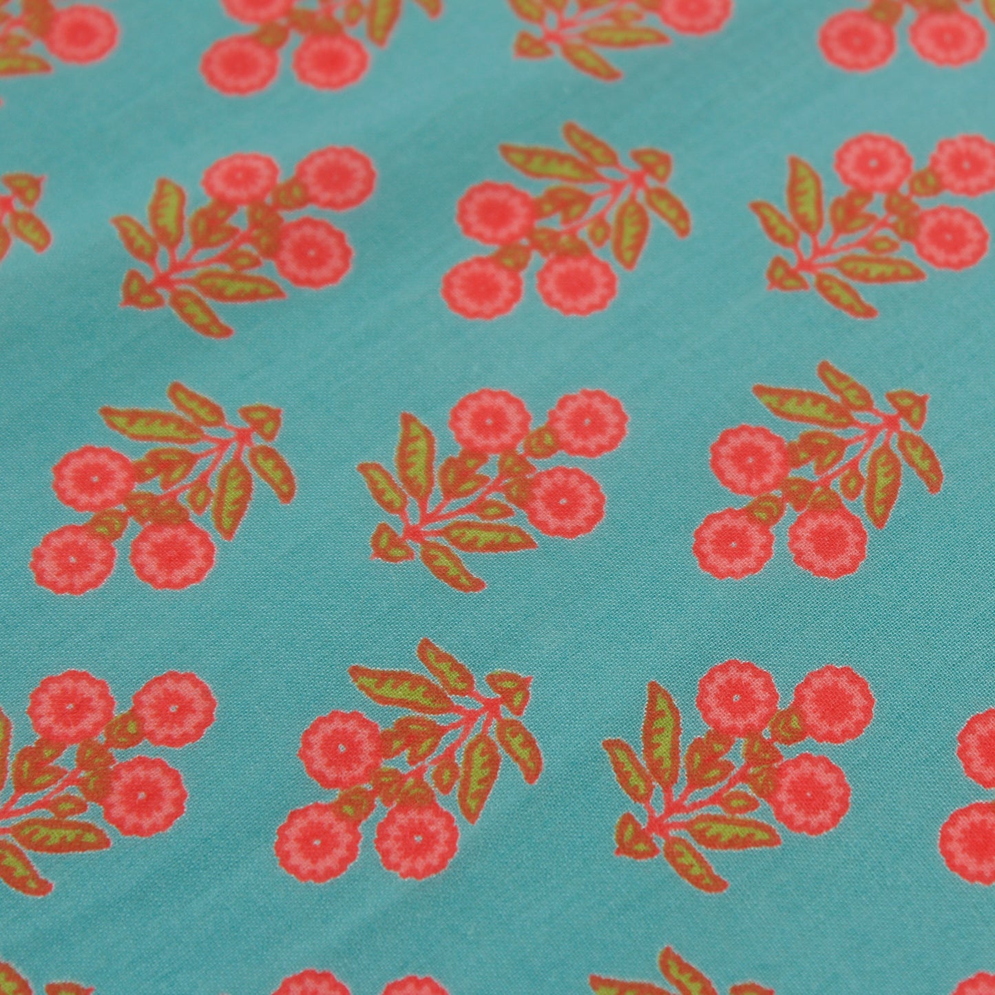 Teal Blue and Pink Floral Fabric (1 Mtr)