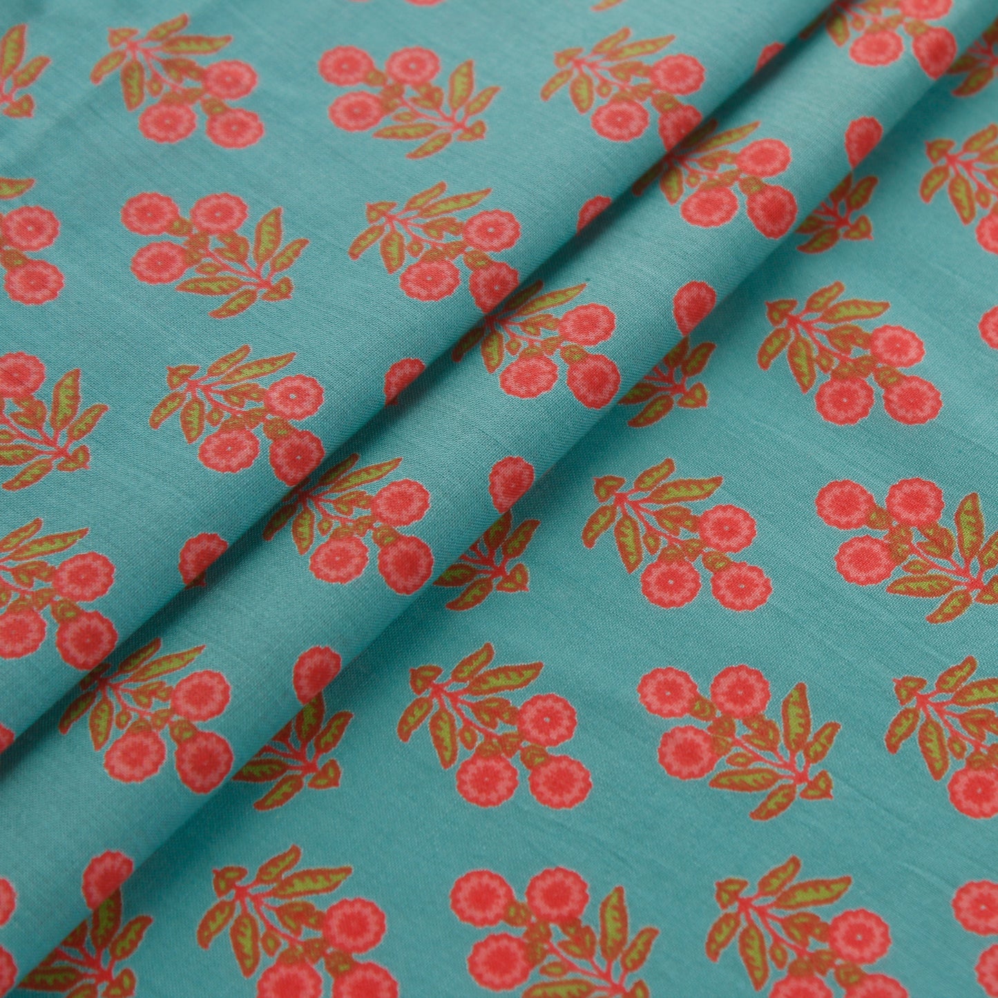 Teal Blue and Pink Floral Fabric (1 Mtr)