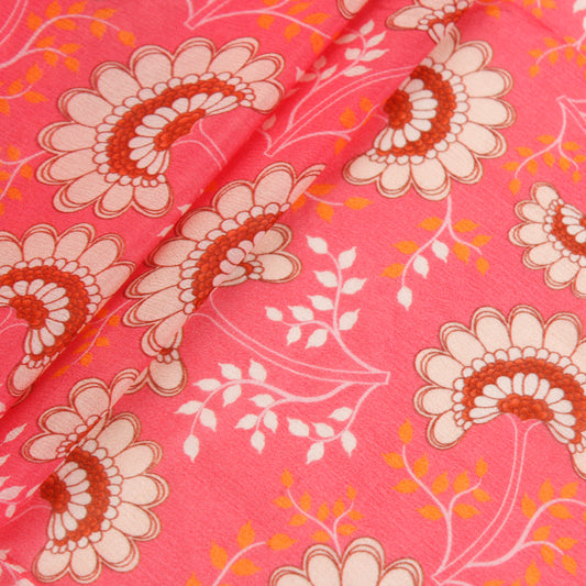 Watermelon Pink Chiffon Floral Fabric (1 Mtr)