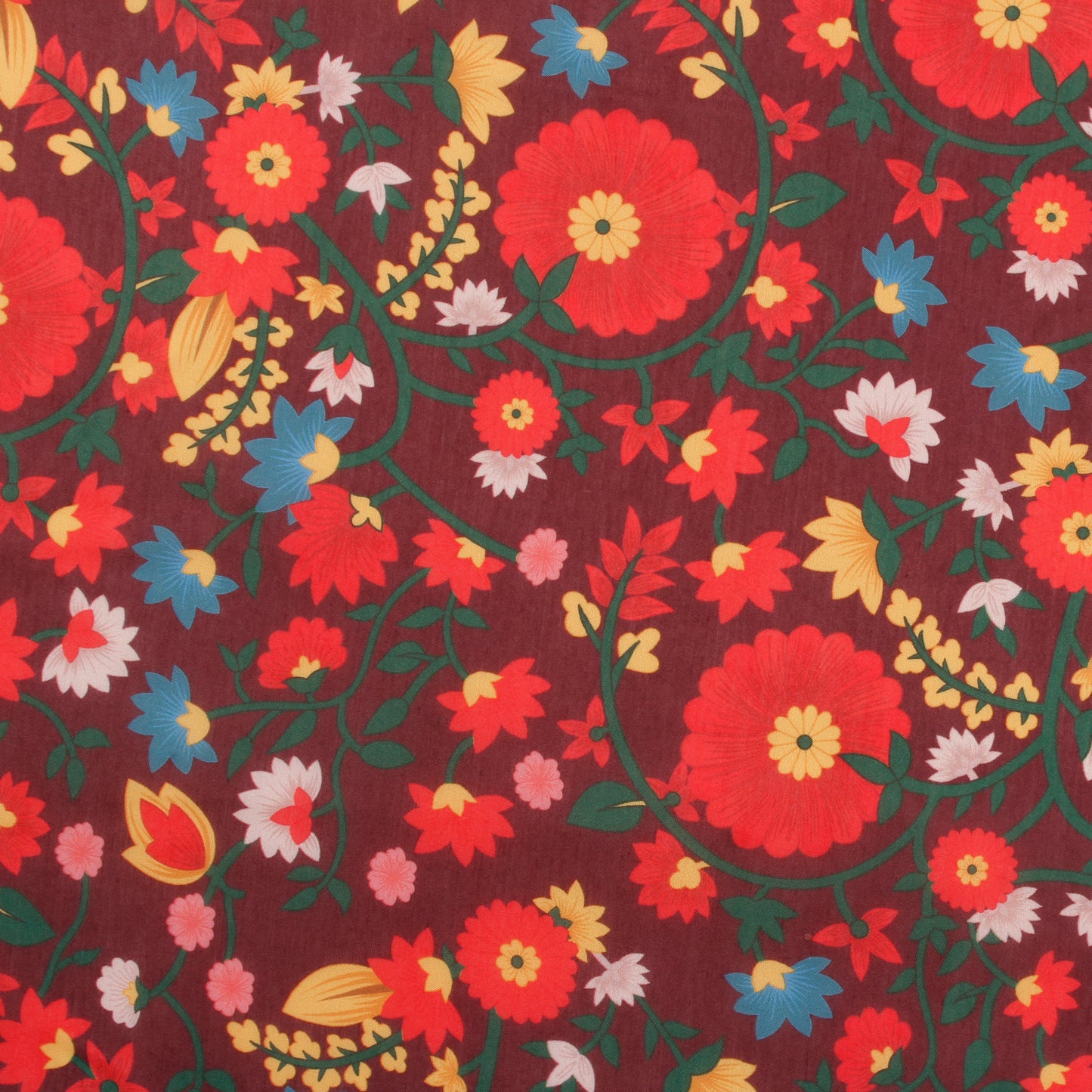 Brown Muslin Silk Fabric with Tropical Floral Print (1 Mtr)