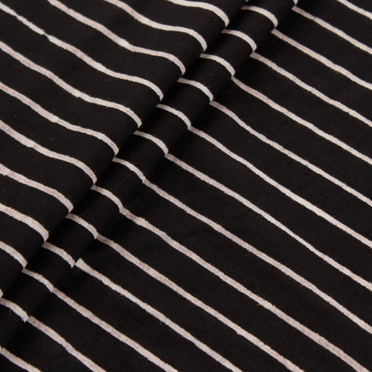 Black Striped Loom Textured Cotton Fabric (1 Mtr)