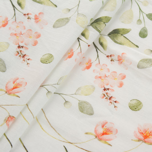 White Floral Digital Print Fabric (1 Mtr)