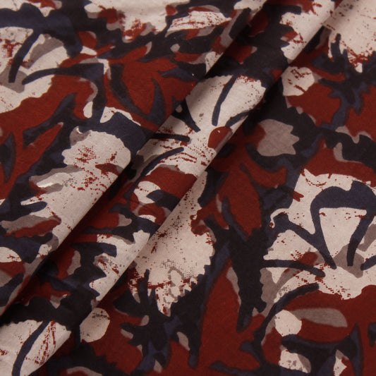 Brown Floral Block Print Fabric (1 Mtr)