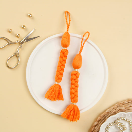 Set of 4- Orange Cotton Braided Tassels