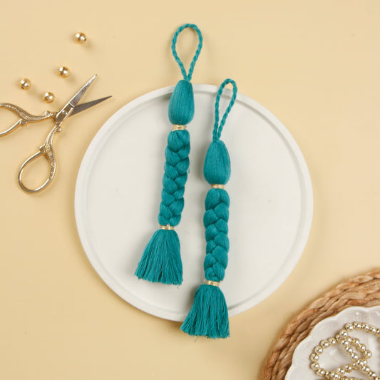 Set of 4- Teal Green Cotton Braided Tassels