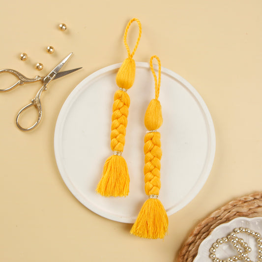 Set of 4- Yellow Cotton Braided Tassels