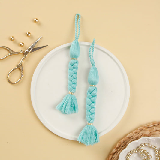 Set of 4- Mint Blue Cotton Braided Tassels