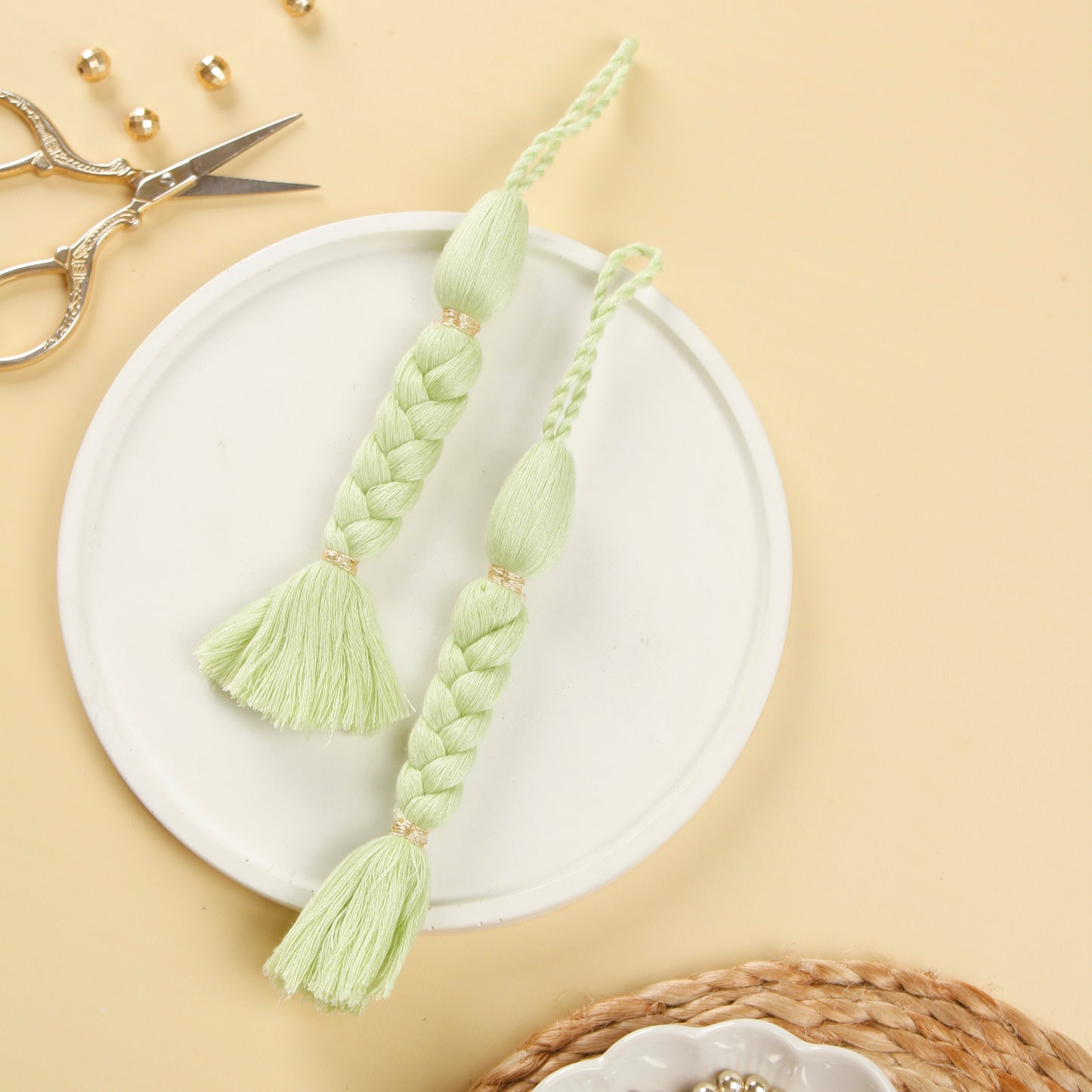 Set of 4- Mint Green Cotton Braided Tassels