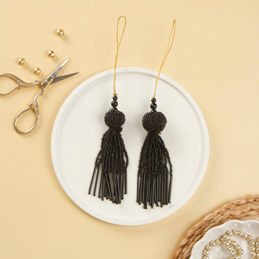 Set of 5 Black Beaded Tassels