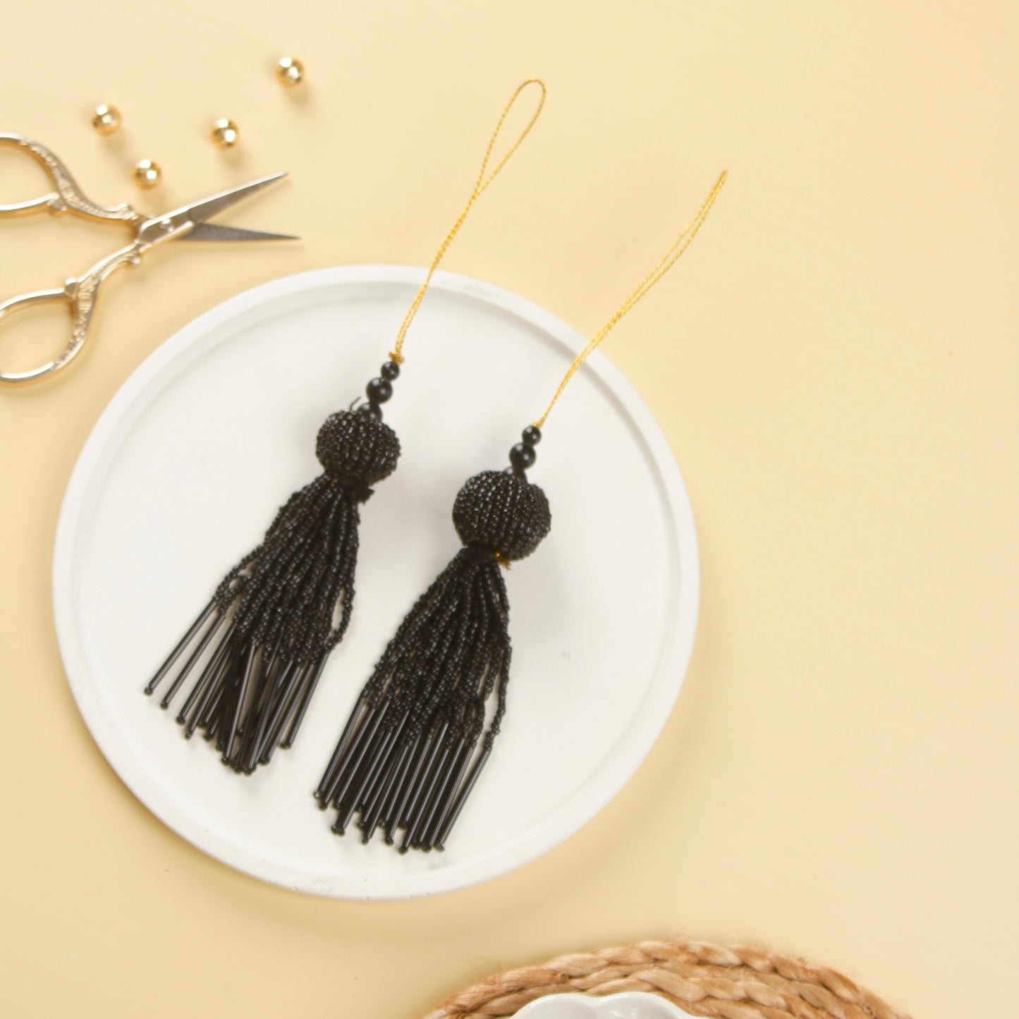 Set of 5 Black Beaded Tassels