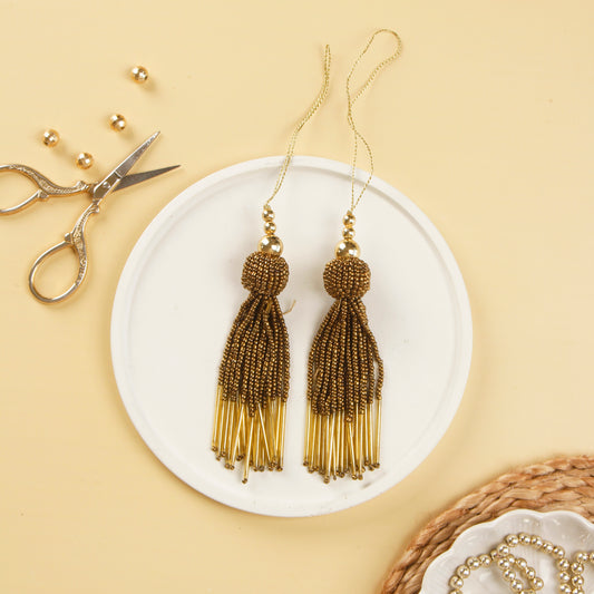 Set of 5 Antique Gold Beaded Tassels