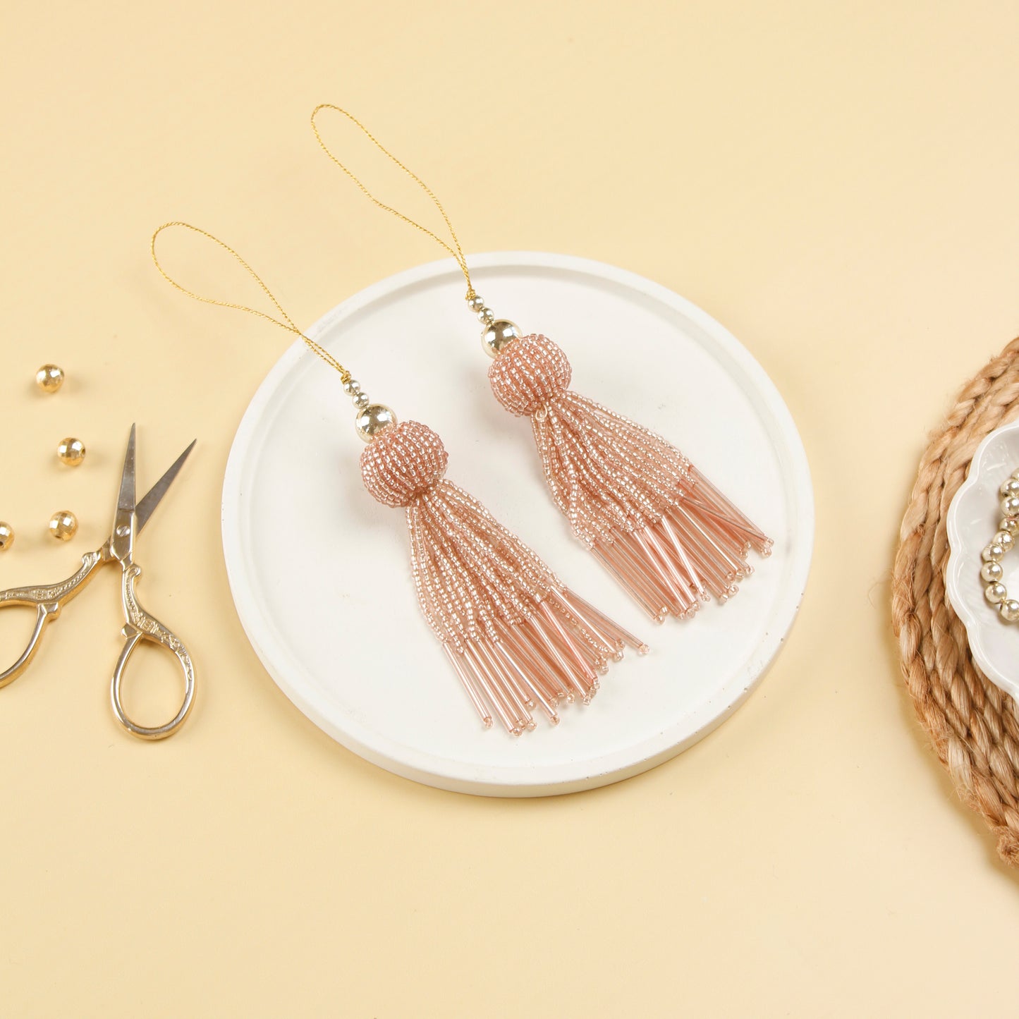 Set of 5 Rose Gold Beaded Tassels