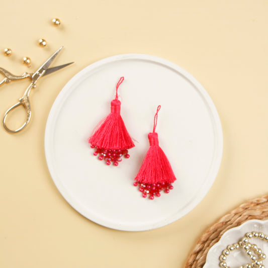 Set of 6- Pink Beaded Silky Tassels