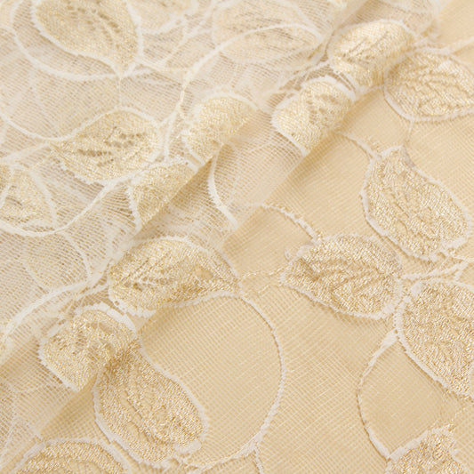 Ivory Net Fabric with Leaf Embroidery (1 Mtr)