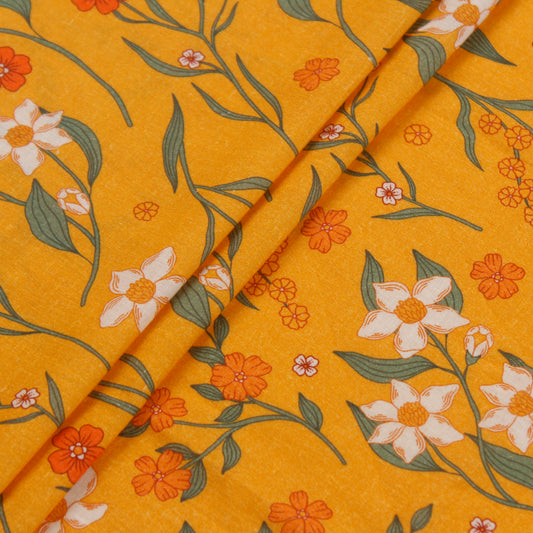 Orange Floral Digital Print Fabric (1 Mtr)