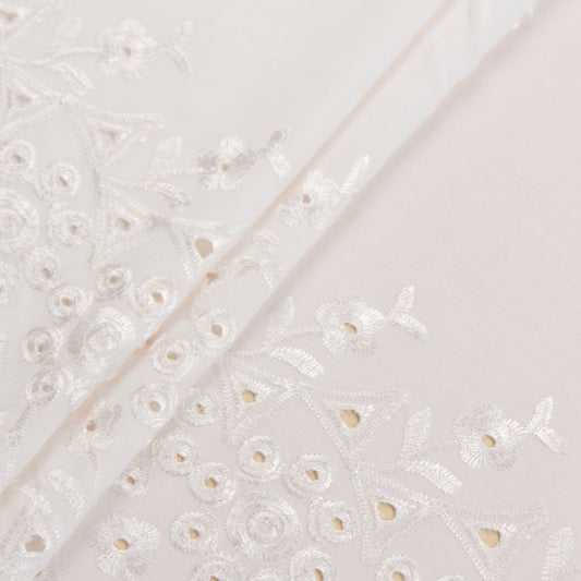 White Eyelet Rayon Embroidered Fabric (1 Mtr)