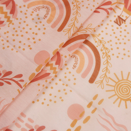 Peach Rainbow Print Muslin Silk Fabric