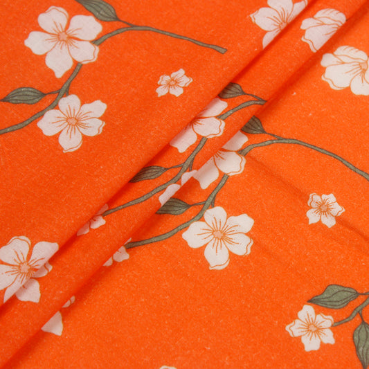 Orange Floral  Digital Print Fabric (1 Mtr)