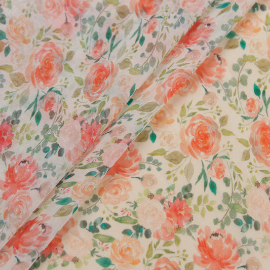 Rose Print Sheer Organza Fabric (1 Mtr)