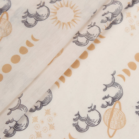 Off=White Celestial Print Muslin Silk Fabric (1 Mtr)