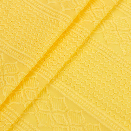 Lemon Yellow Cotton Chikankari Fabric (1 Mtr)