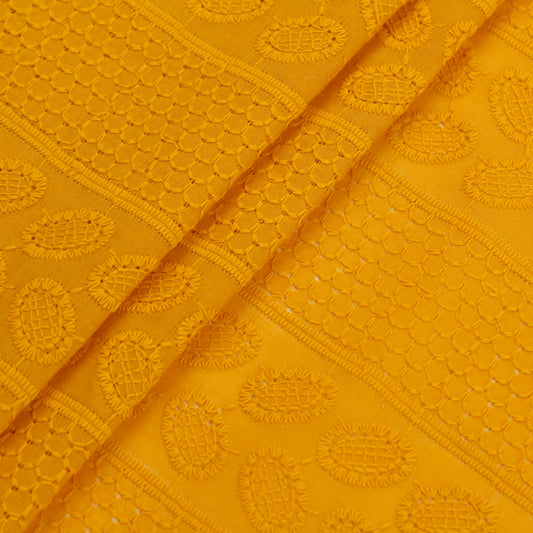 Yellow Cotton Chikankari Fabric (1 Mtr)