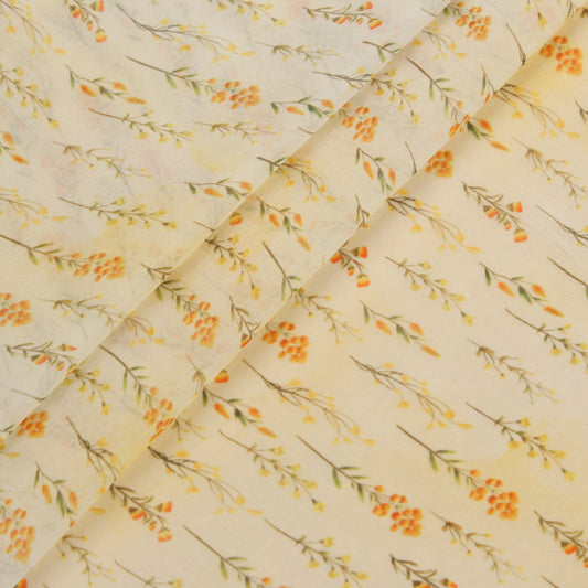 Yellow Organza Cottagecore Print Sheer Fabric (1 Mtr)