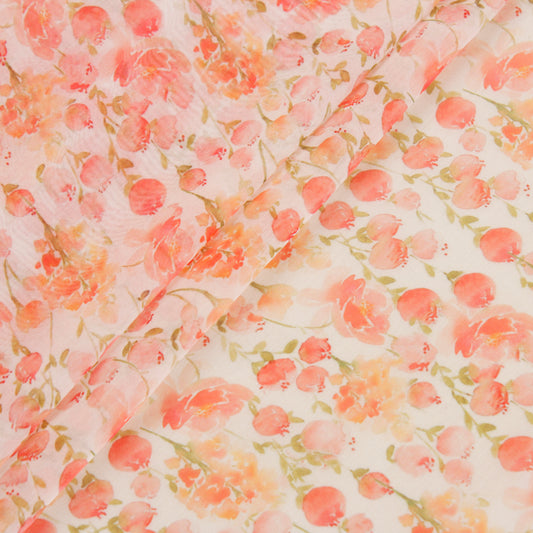 Peony Print Soft Organza Sheer Fabric (1 Mtr)