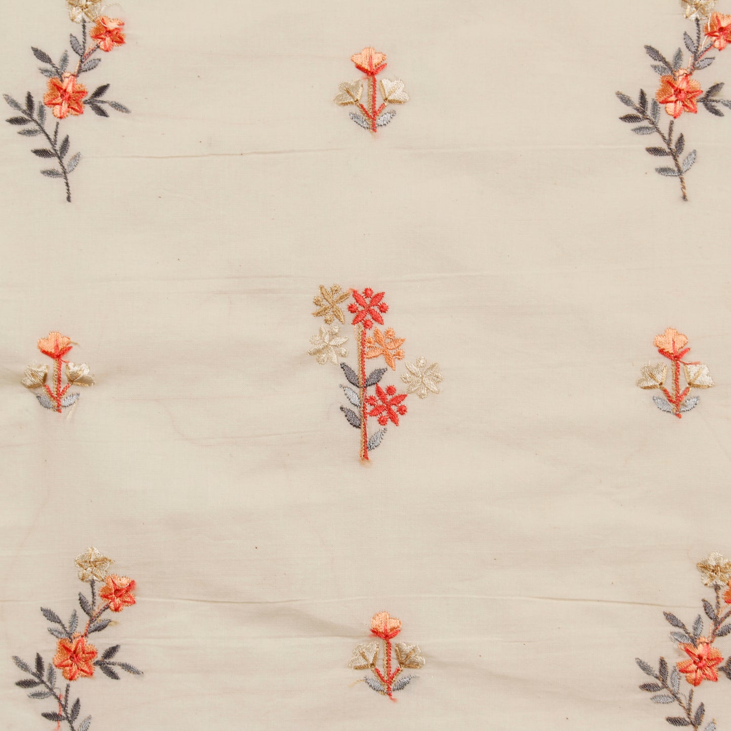 Cream Embroidered Cotton Fabric (1 Mtr)