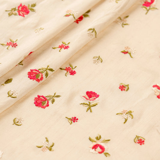 Ivory Embroidered Cotton Silk Fabric (1 Mtr)