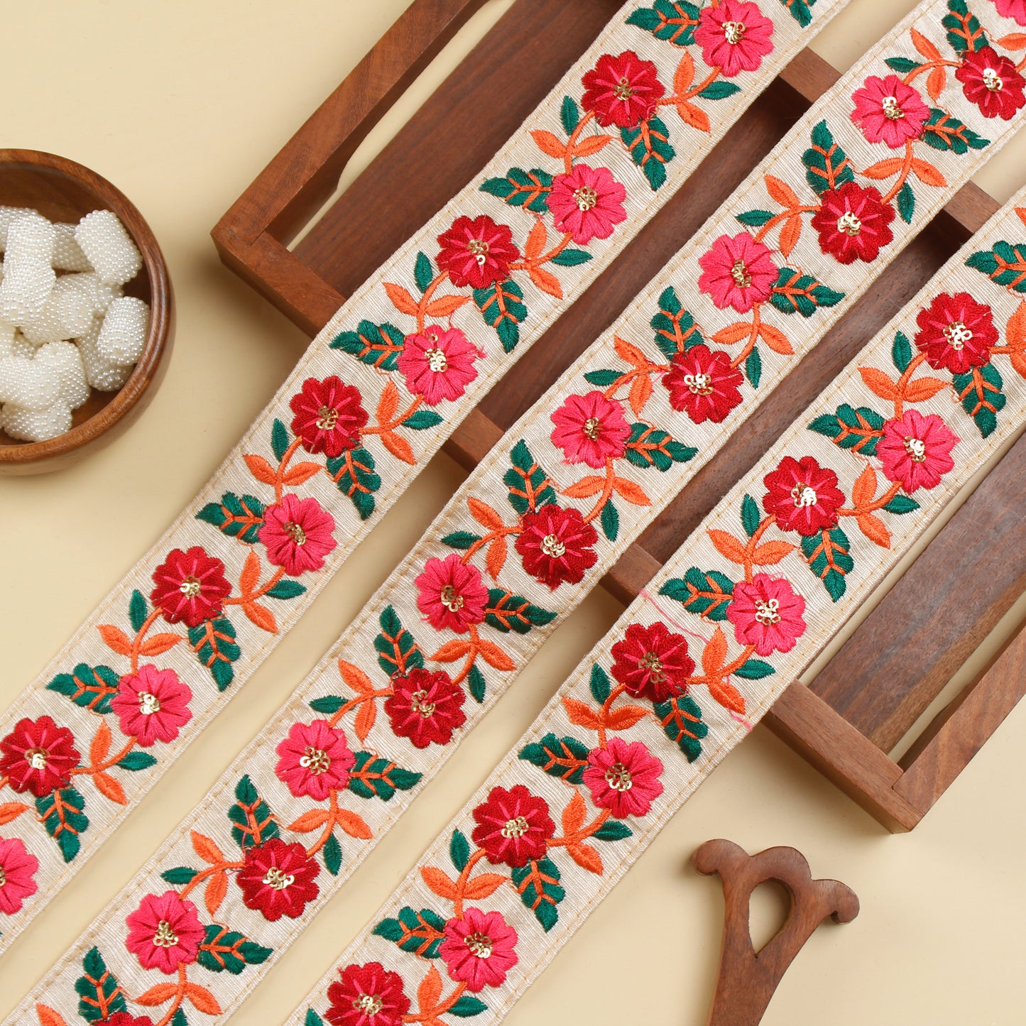 Ivory Floral Embroidered Trim (3 Mtrs)