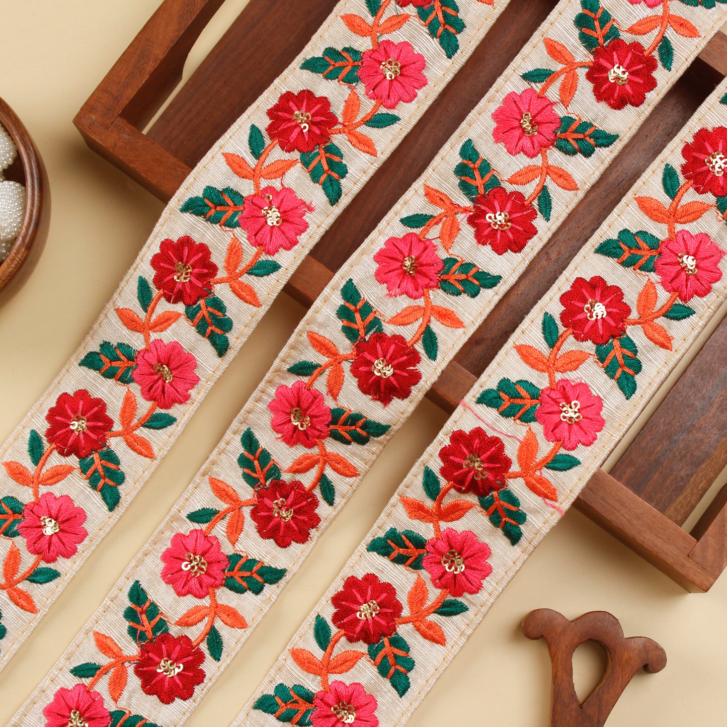 Ivory Floral Embroidered Trim (3 Mtrs)