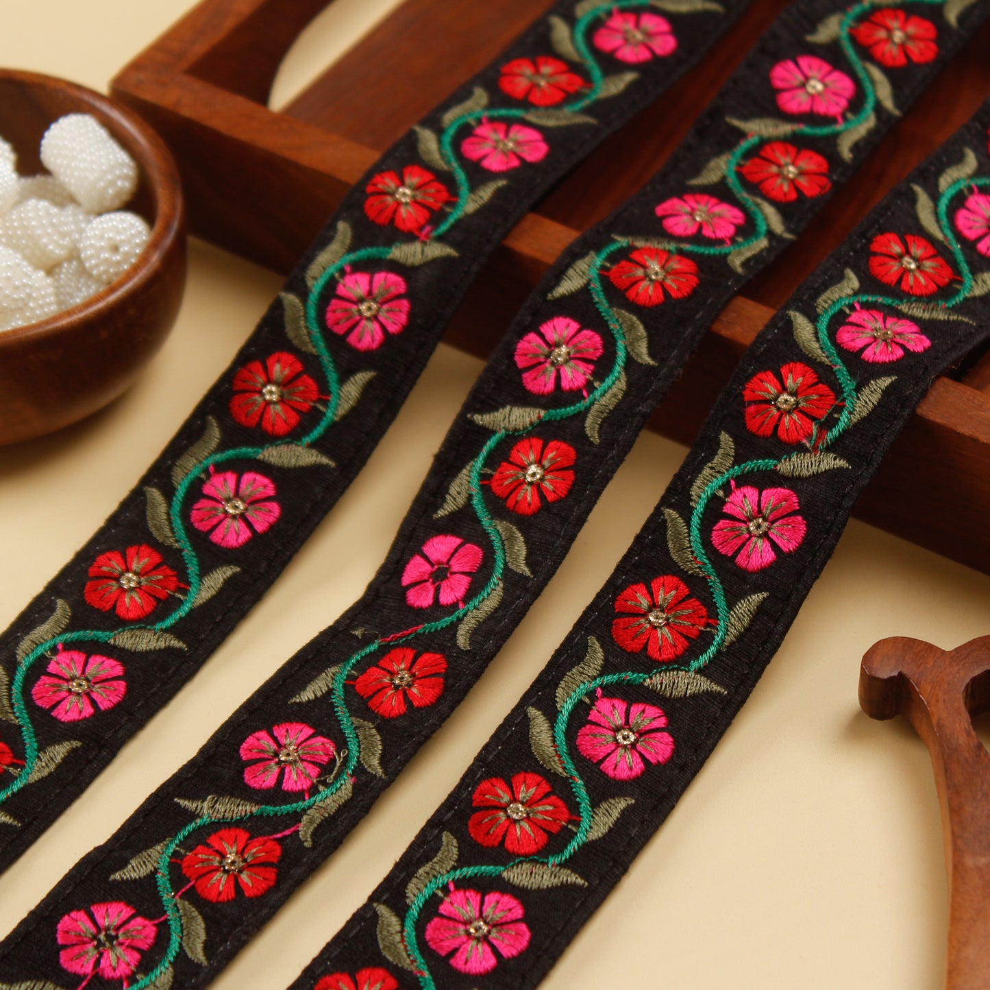 Black Floral Embroidered Trim (3 Mtrs)