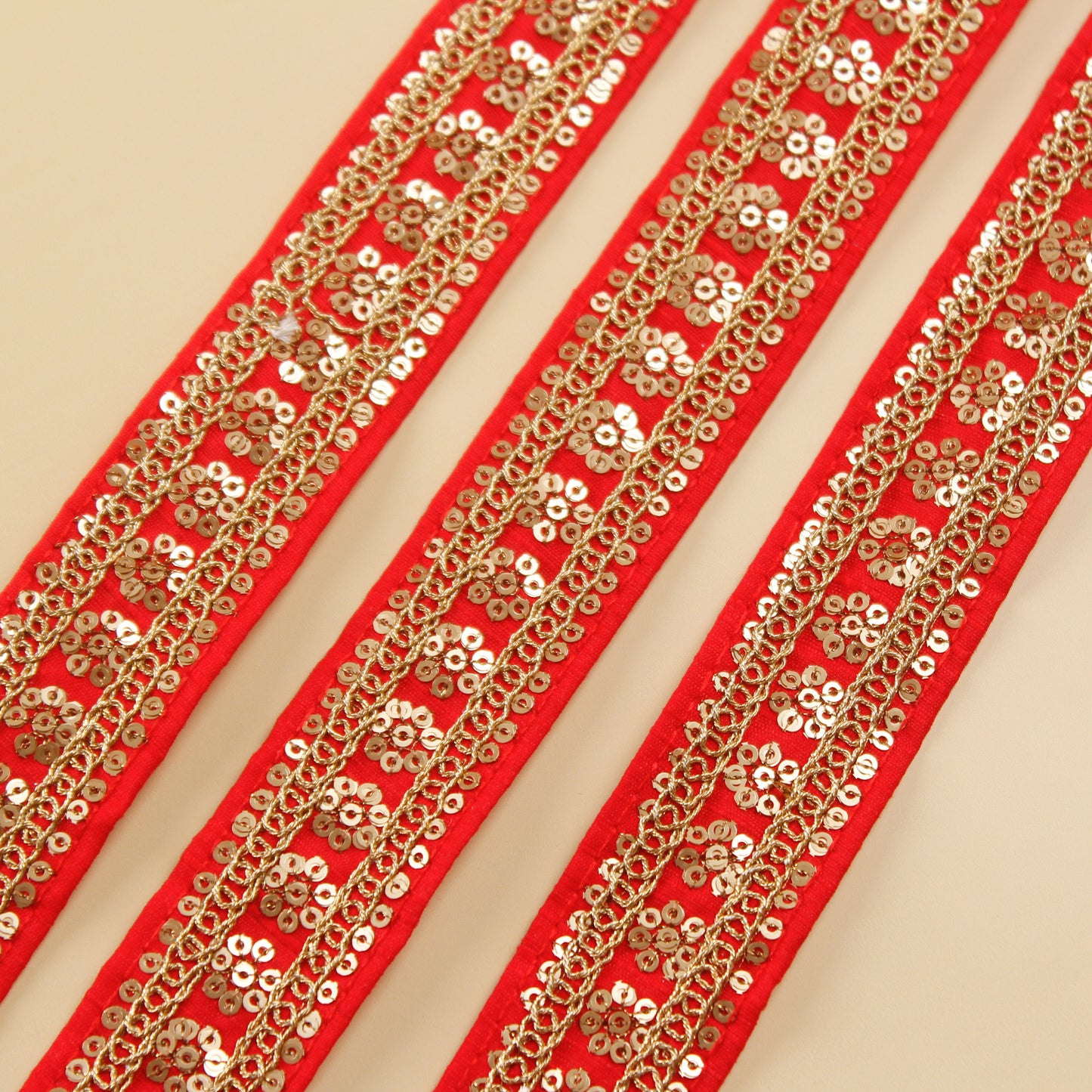 Red Sequin Embroidered Trim (9 Mtrs)