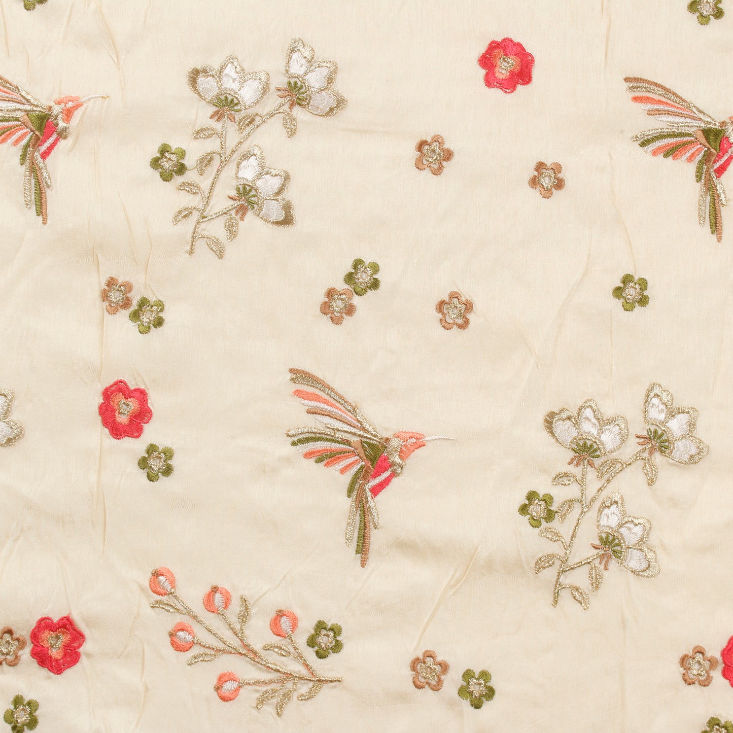 Cream Embroidered Cotton Silk Fabric (1 Mtr)