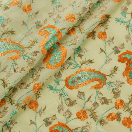 Sage Green Embroidered Cotton Fabric (1 Mtr)