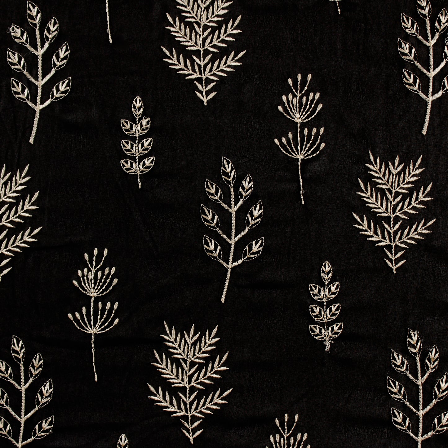 Black Floral Embroidered Georgette Fabric (1 Mtr)