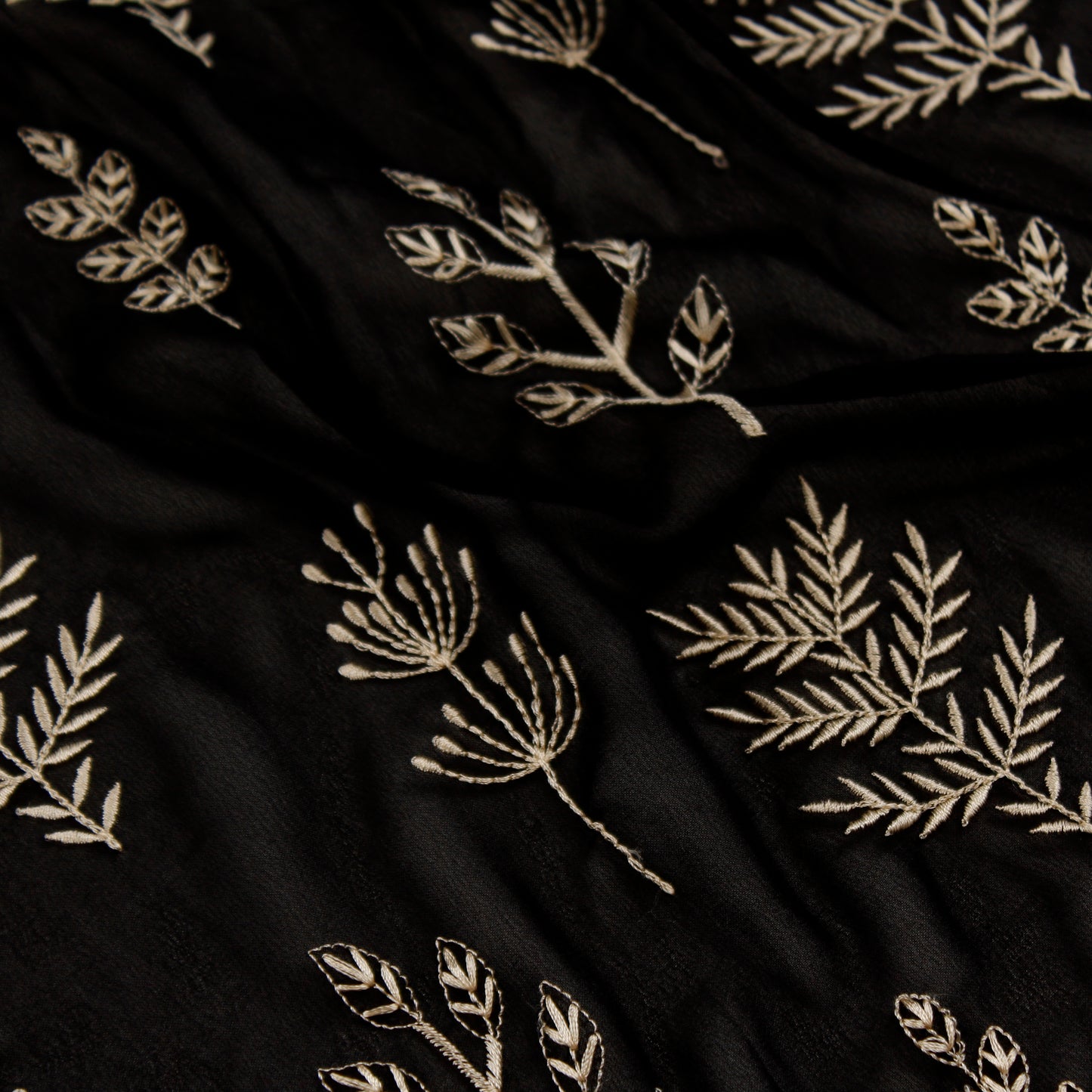 Black Floral Embroidered Georgette Fabric (1 Mtr)