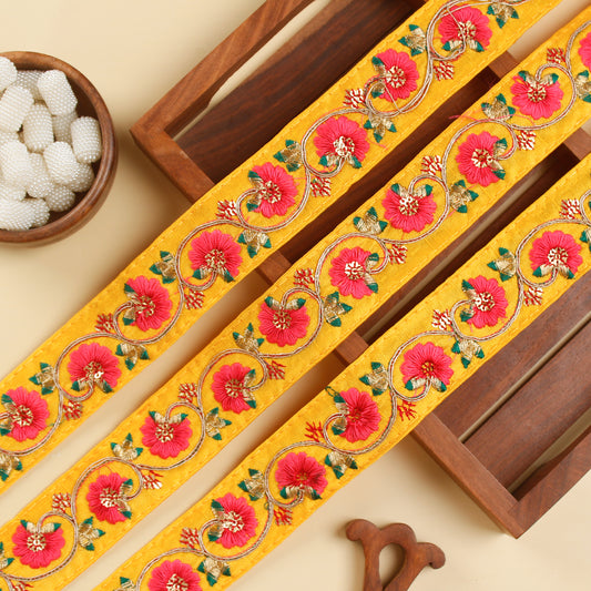 Yellow Floral Embroidered Trim (9 Mtrs)